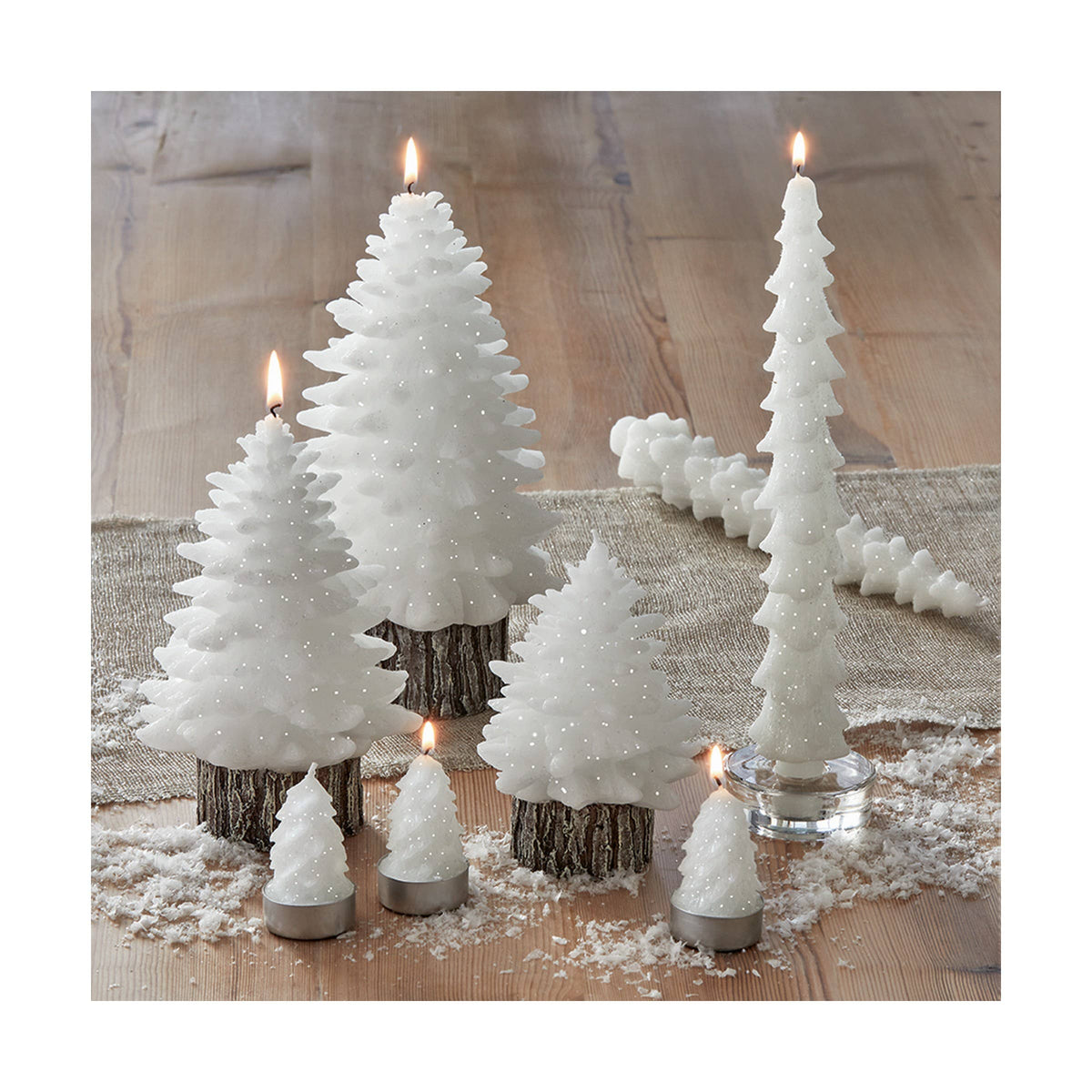 Spruce Small Rustic Tree Candle - White