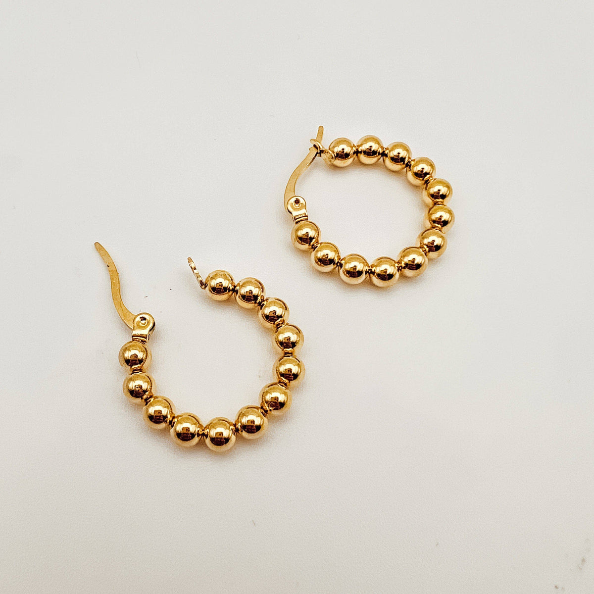 Beaded Gold Hoop Earrings, 18K Gold