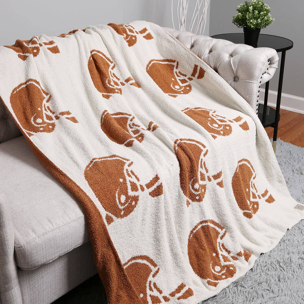 Football Helmet Throw Blanket: Brown