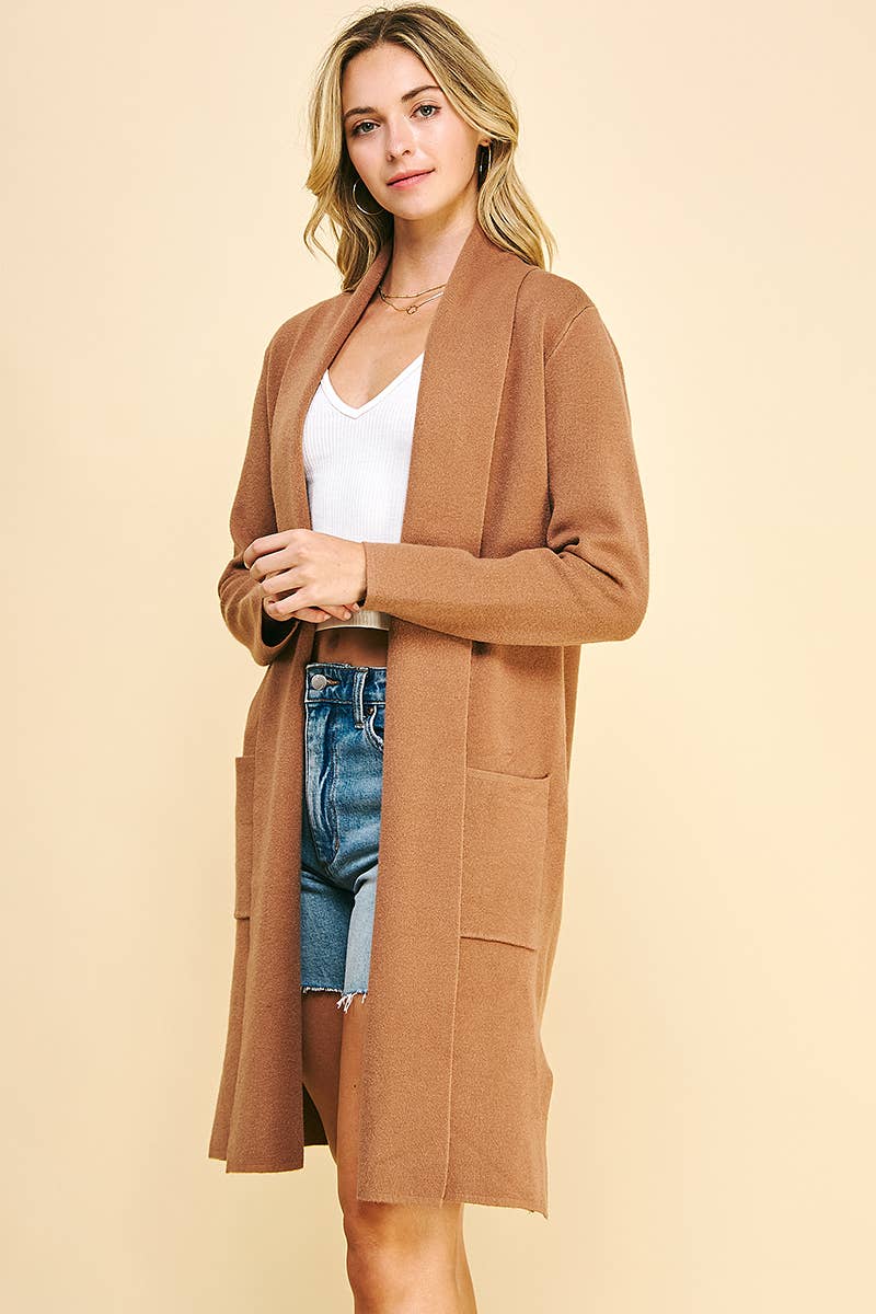 OPEN KNITTED CARDIGAN - CAMEL: SM