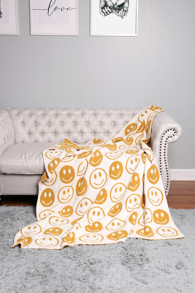 Happy Face Throw Blanket: Yellow