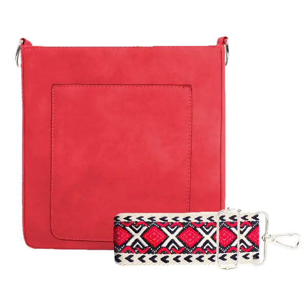 🍁 ASHLEY SUEDE VEGAN LEATHER CROSSBODY: FIRE RED