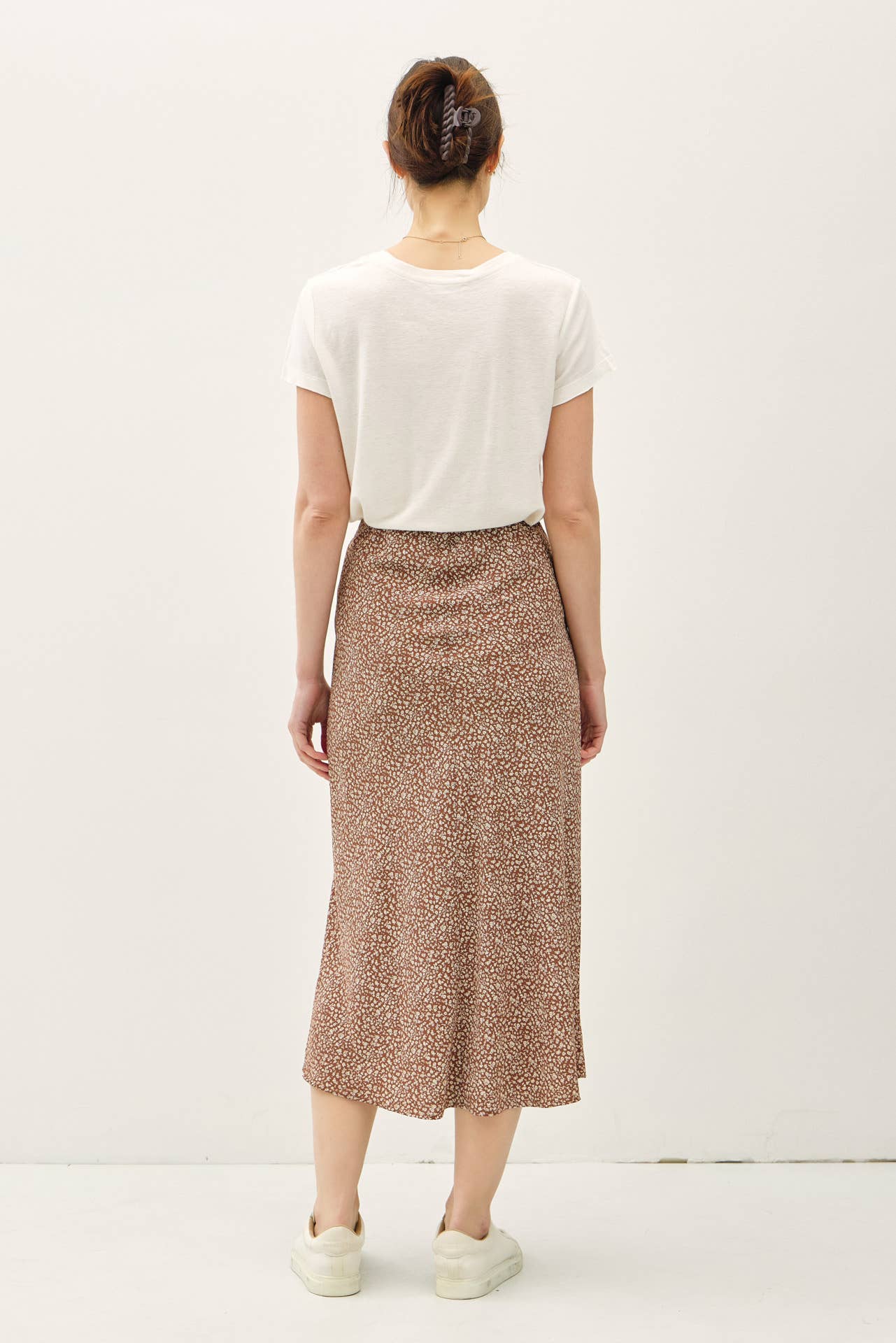 PRINT MIDI SKIRT WITH ELASTIC WAISTBAND: Indigo / M