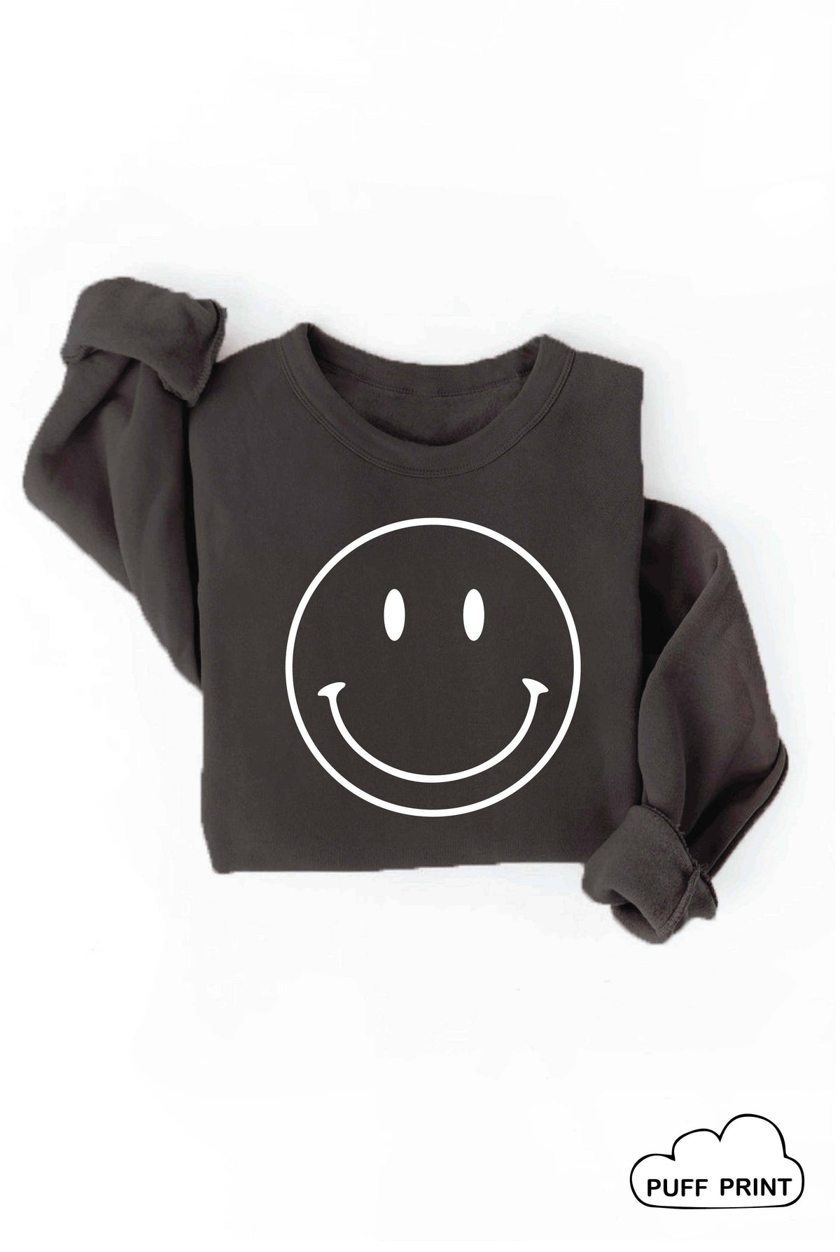 SMILEY FACE Puff Print Graphic Sweatshirt: HEATHER ROYAL blue / XL