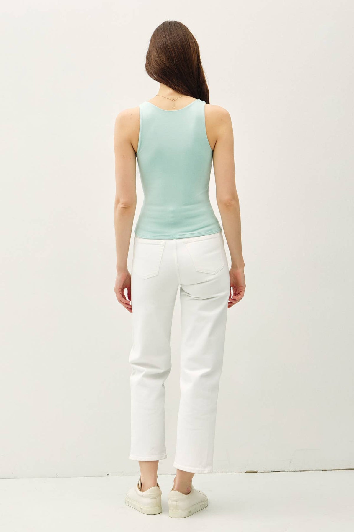 BASIC FULL LENGTH V-NECK TANK:White / M