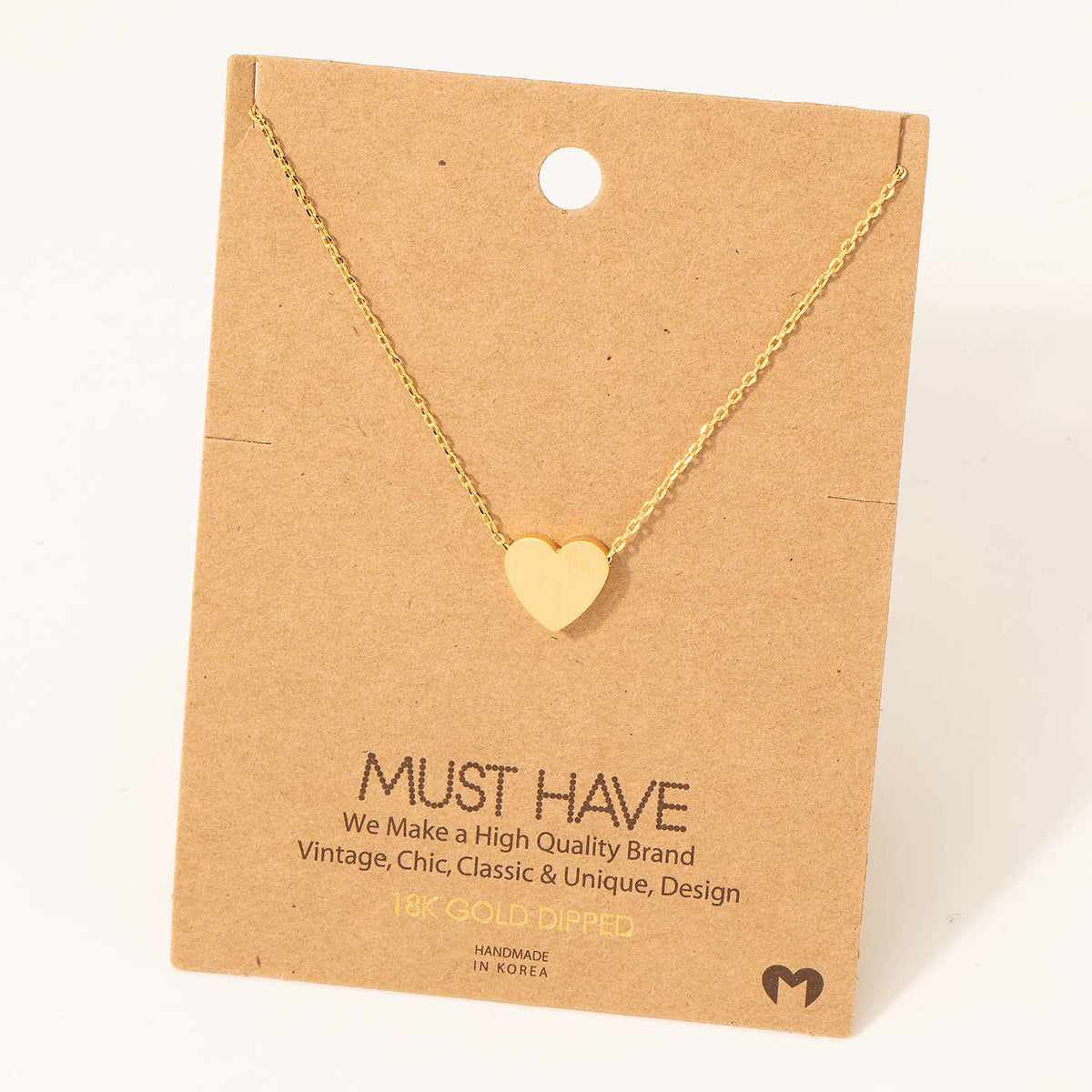 Brushed Heart Necklace: Gold