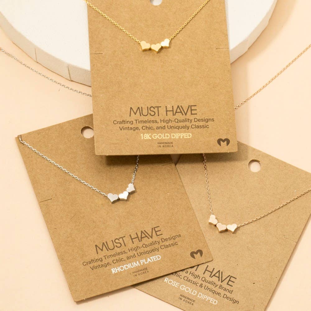 Three Dainty Hearts Necklace: Silver