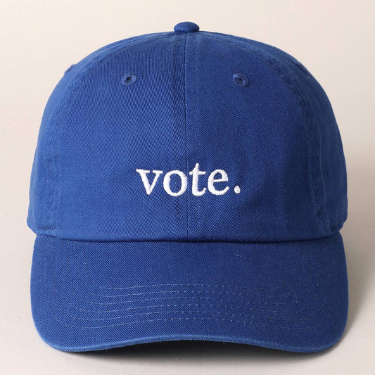 Vote Letter Graphic Embroidered Baseball Cap: ROYAL BLUE / ONE SIZE