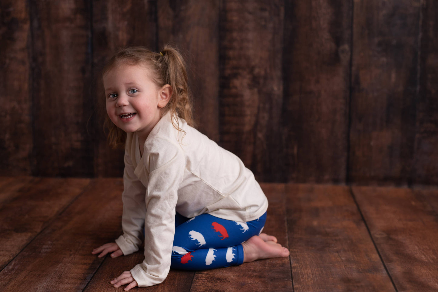 Kid's Red and Blue Buffalo Leggings: Kid's Large/X-Large