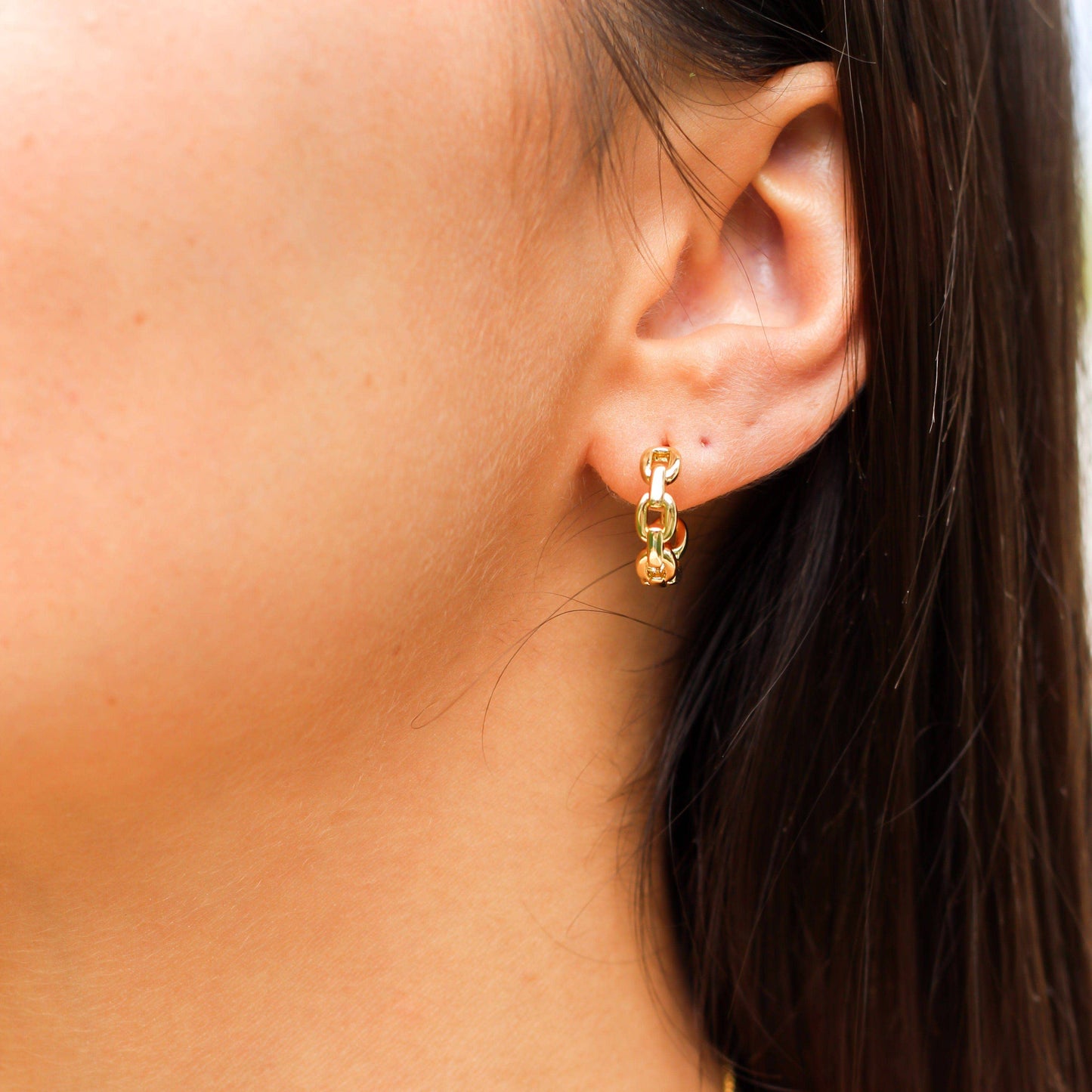 Chain Link Huggie Earrings- Waterproof