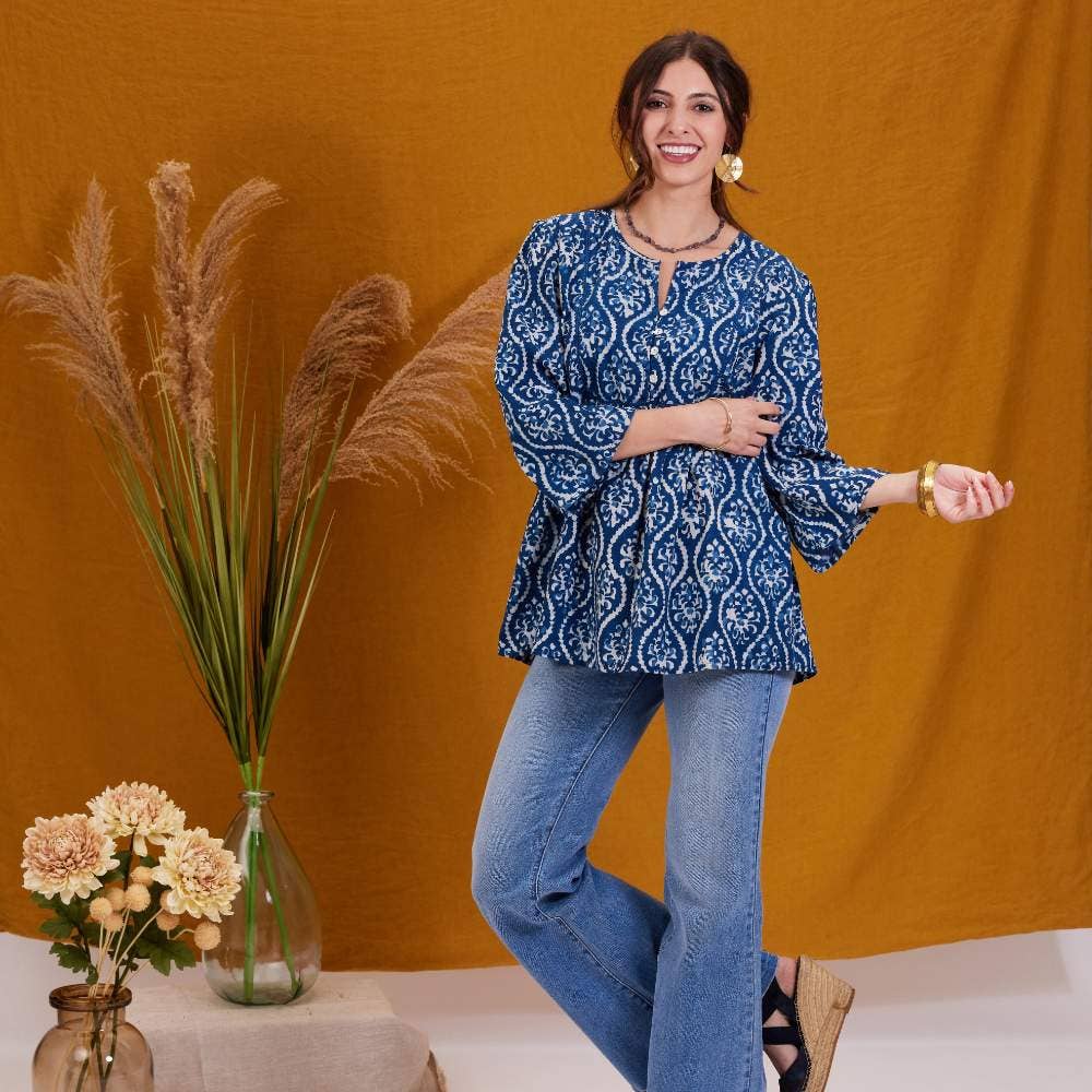 Sara Indigo Bohemian Tunic: M