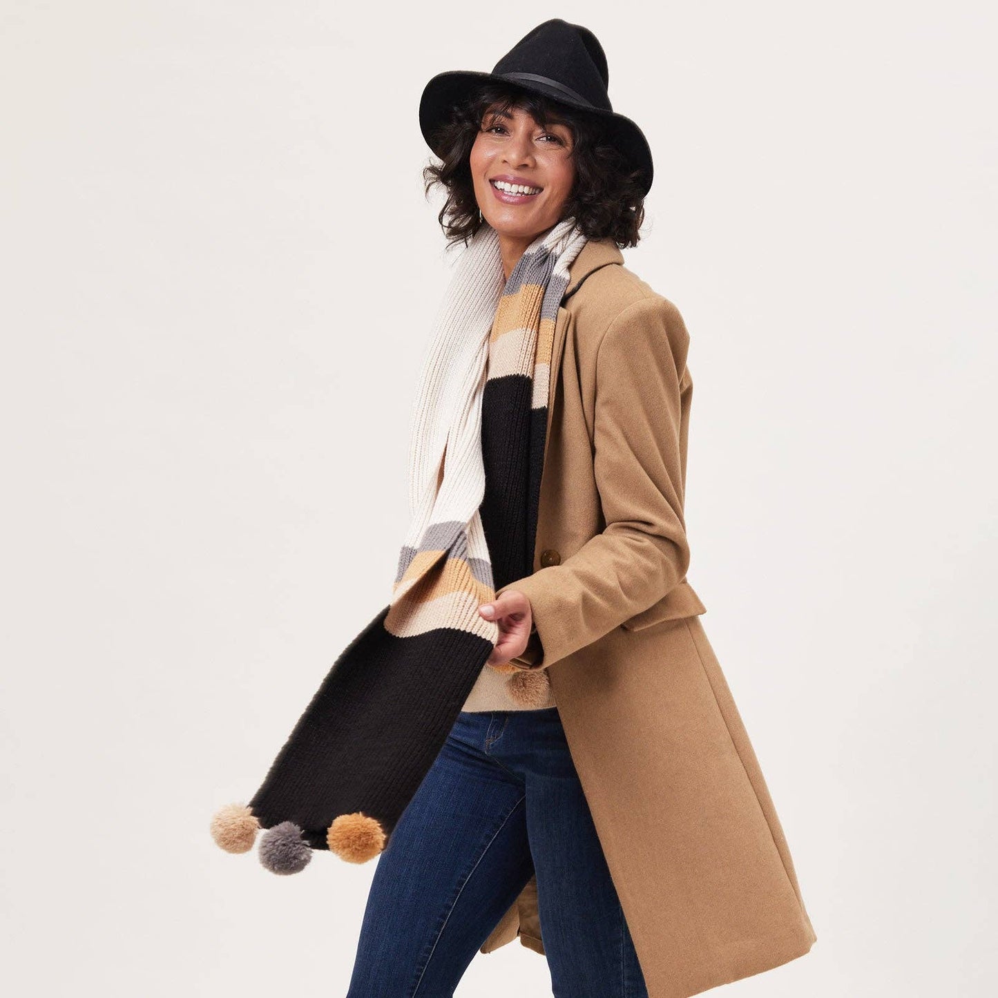 PICCADILLY BLACK TAN Stripe Scarf