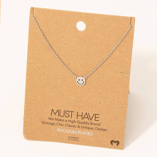 Mini Smiley Face Necklace: Silver