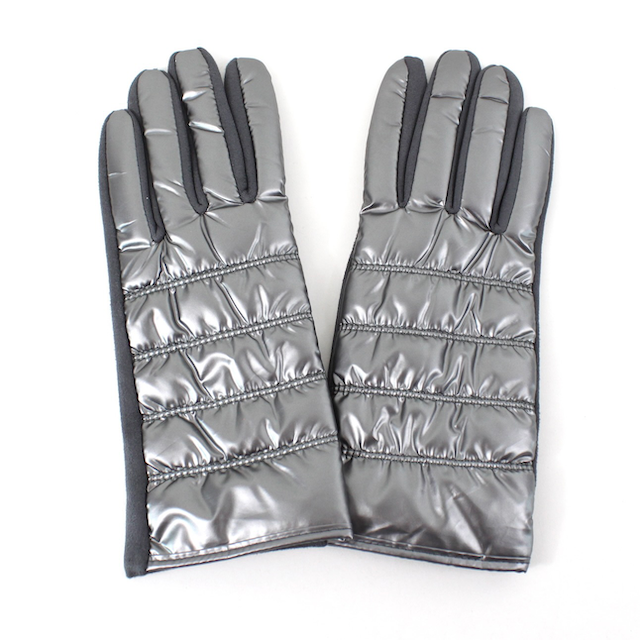 Shiny Puffer Gloves: Black