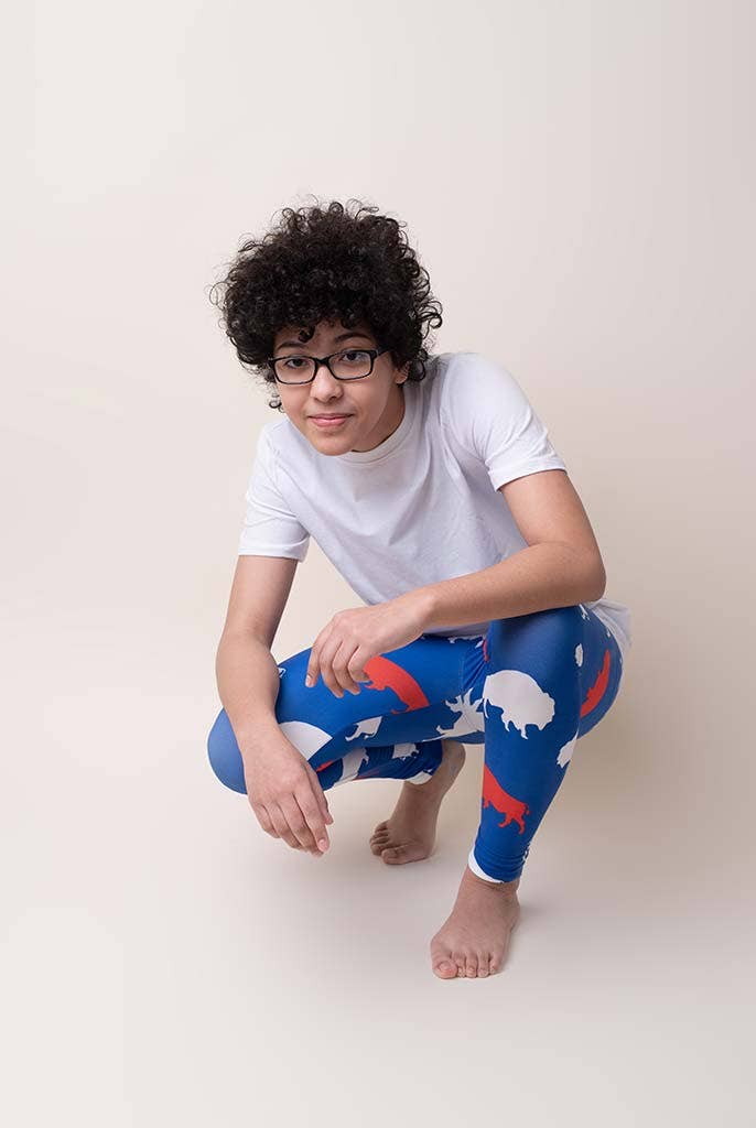 Kid's Red and Blue Buffalo Leggings: Kid's Large/X-Large