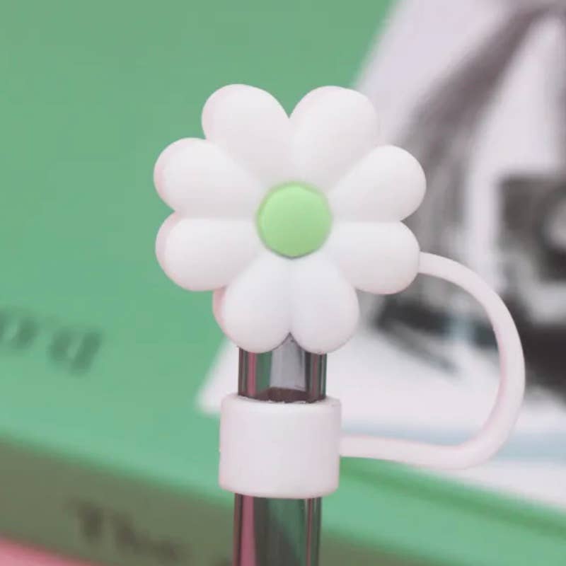 Straw Cover Flower 10mm Straw Stanley Tumbler: White/pink