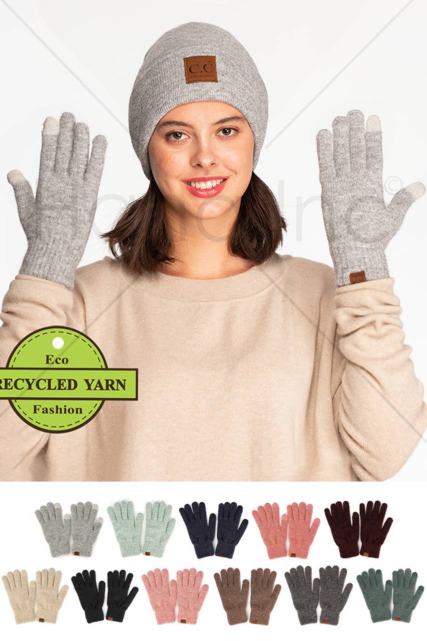 C.C Heather Knit Plain Gloves: Wine