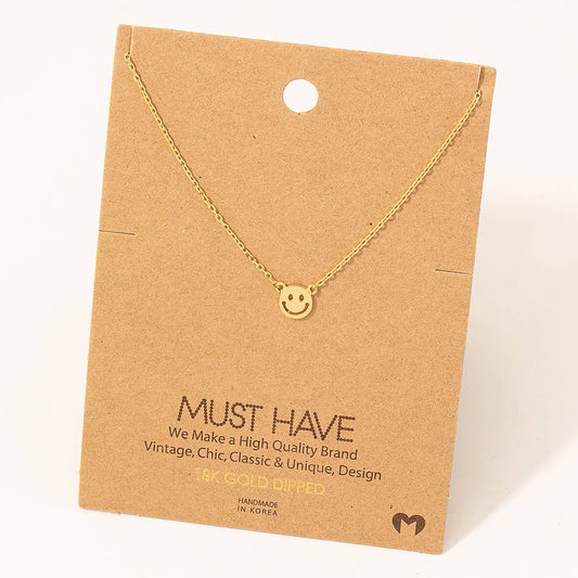 Mini Smiley Face Necklace: Gold