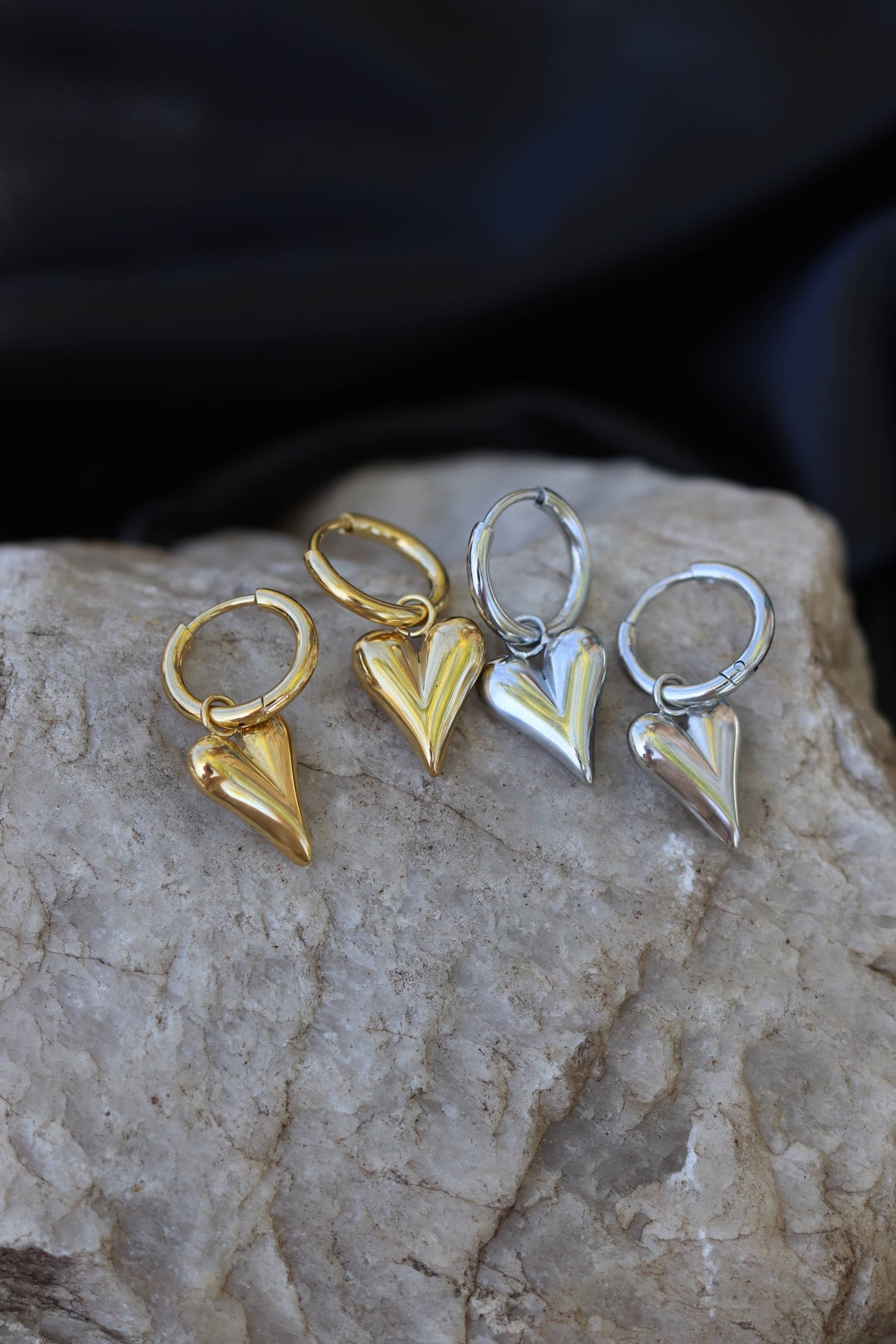 Silver Heart Huggy Earrings (Stainless Steel) 