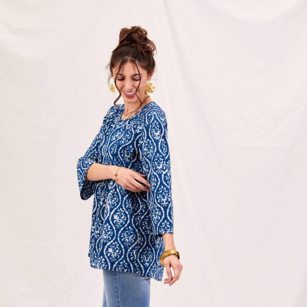 Sara Indigo Bohemian Tunic: M
