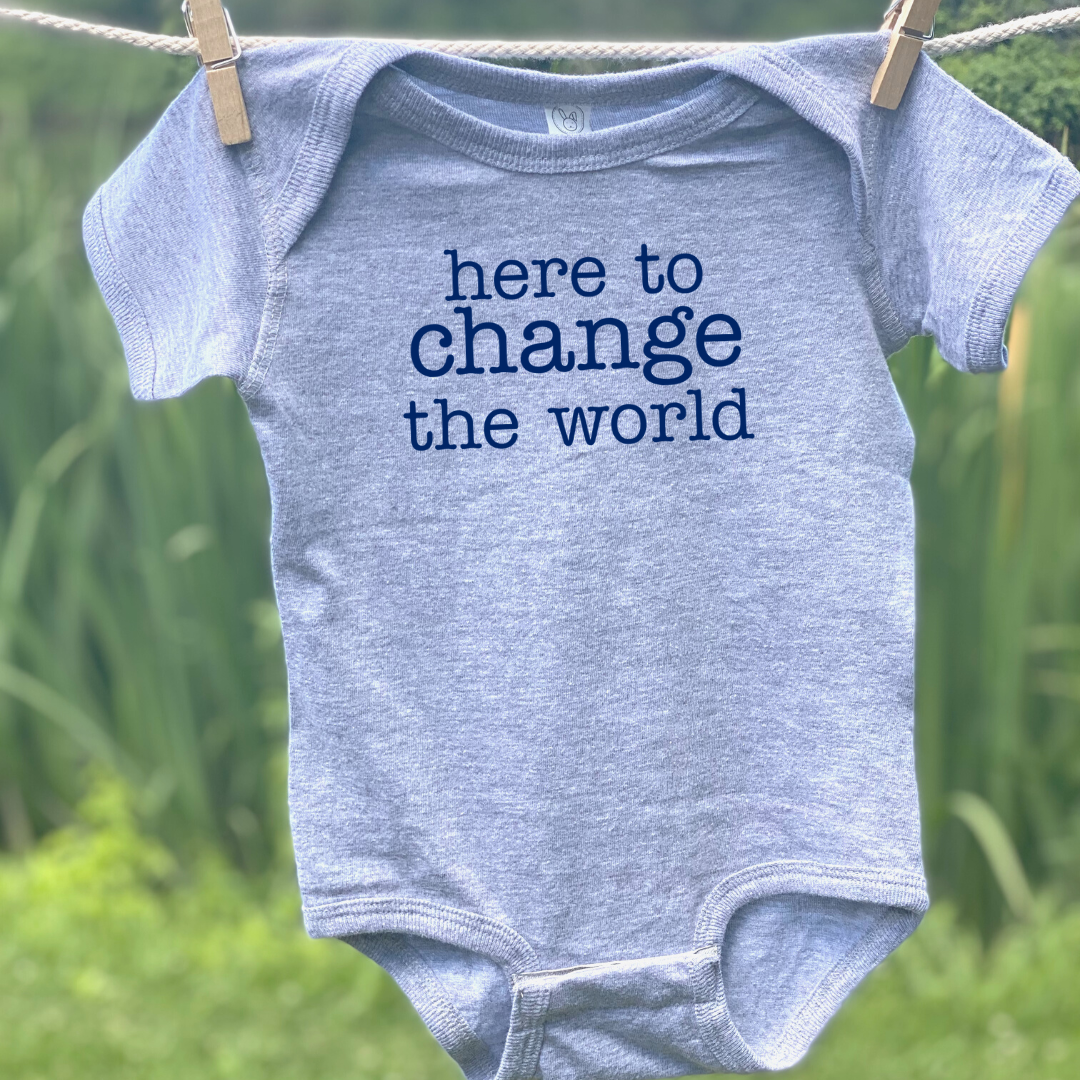 Here to Change the World Baby Bodysuit: White / 6 month