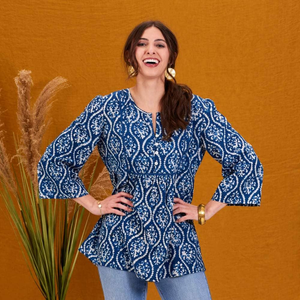 Sara Indigo Bohemian Tunic: M