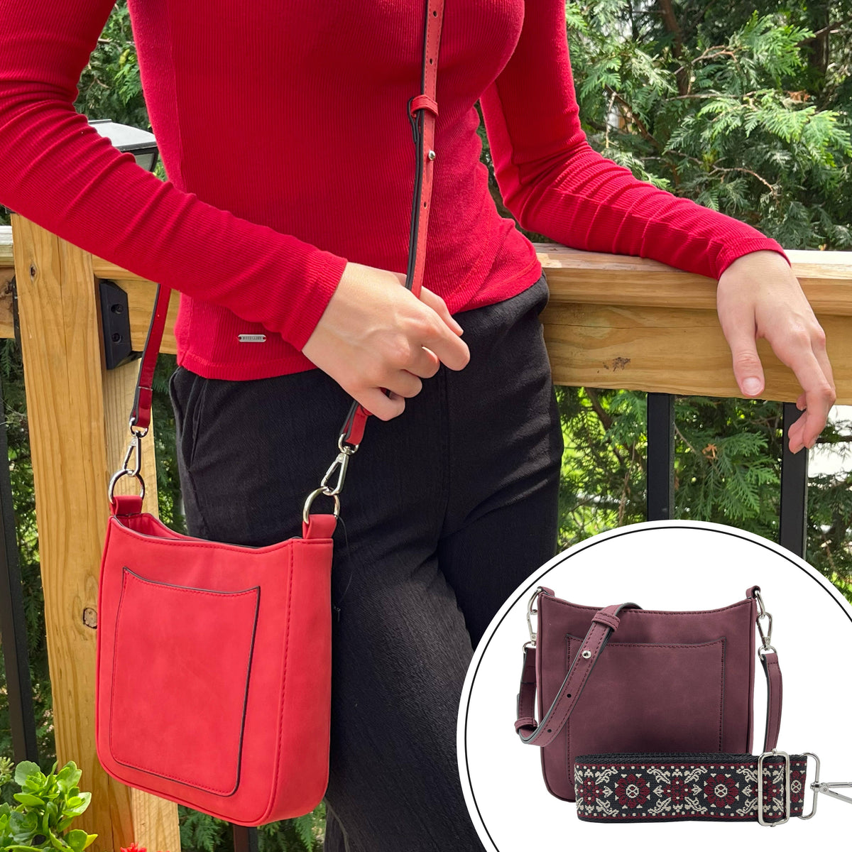 ASHLEY SUEDE VEGAN LEATHER CROSSBODY: CAMEL 2