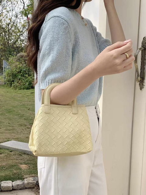 Coffee Mini Woven Top-Handle Crossbody Bag w/Cosmetic Pouch: 05 Coffee