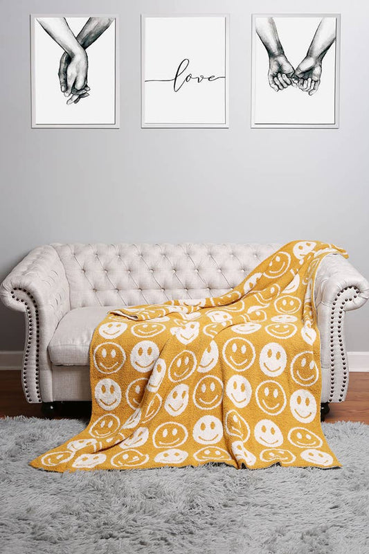 Happy Face Throw Blanket: Yellow