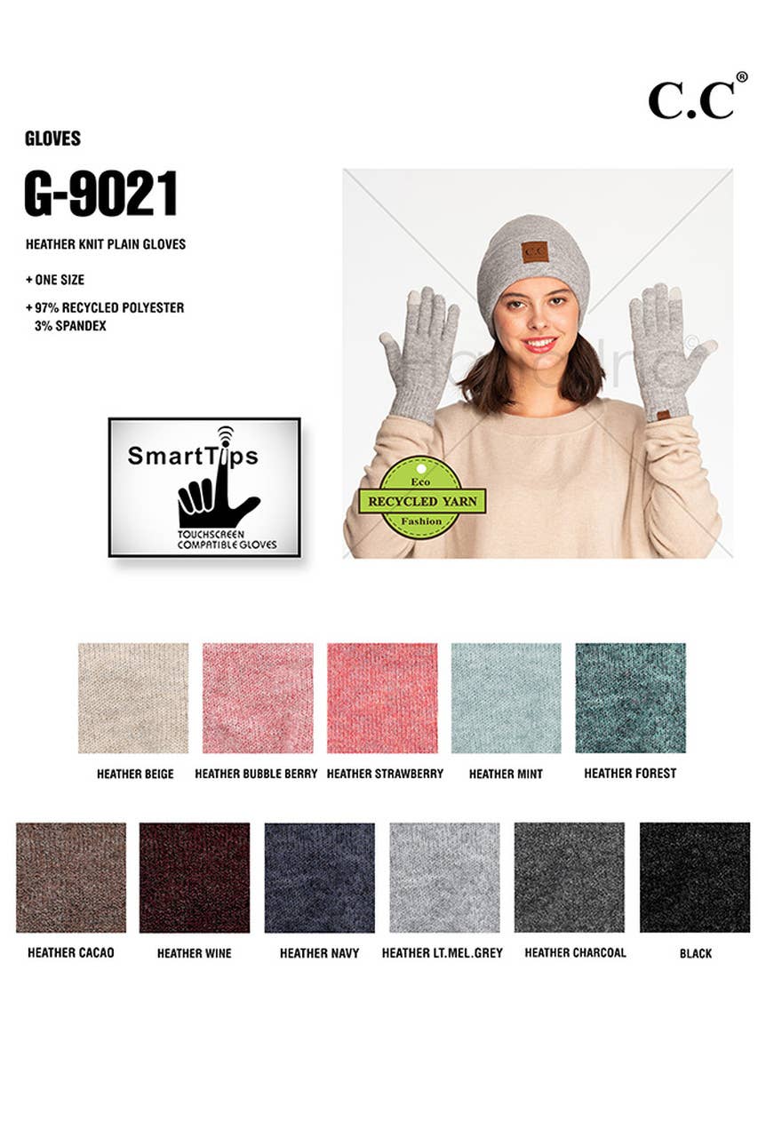 C.C Heather Knit Plain Gloves: Wine