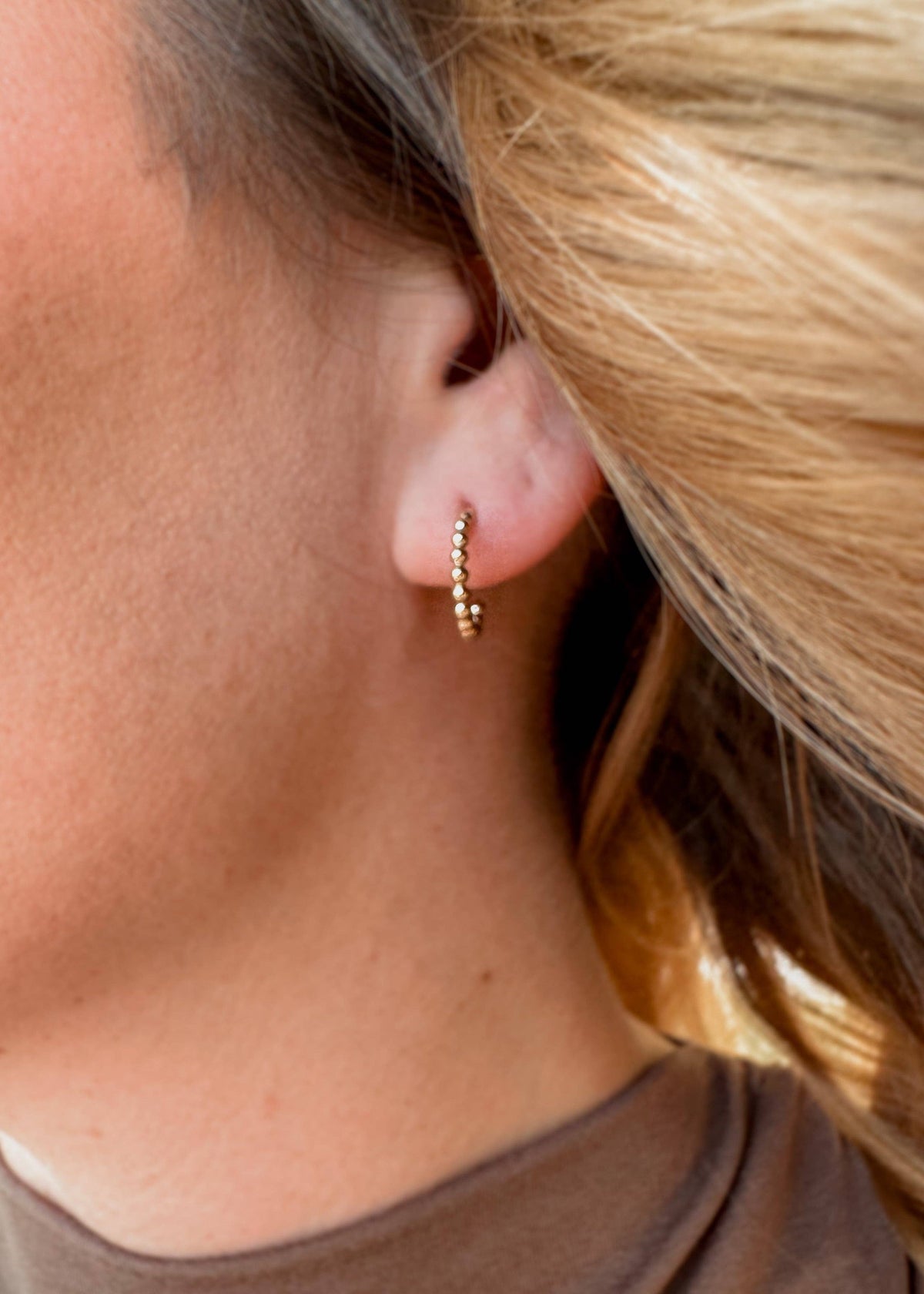 Beaded Huggie Hoop Earring | 14k Gold Fill & Sterling Silver: Silver
