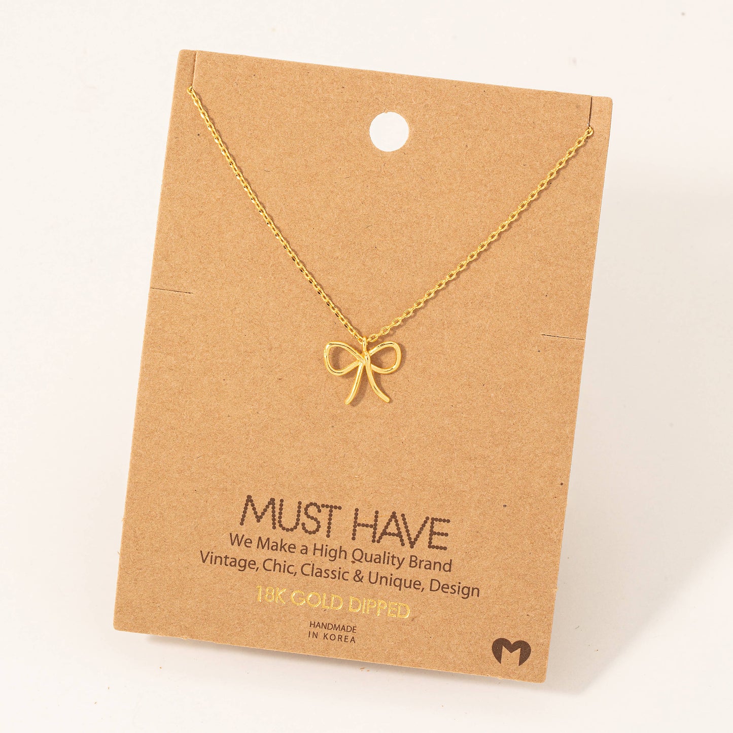 Gold Dipped Wire Ribbon Bow Necklace: Silver
