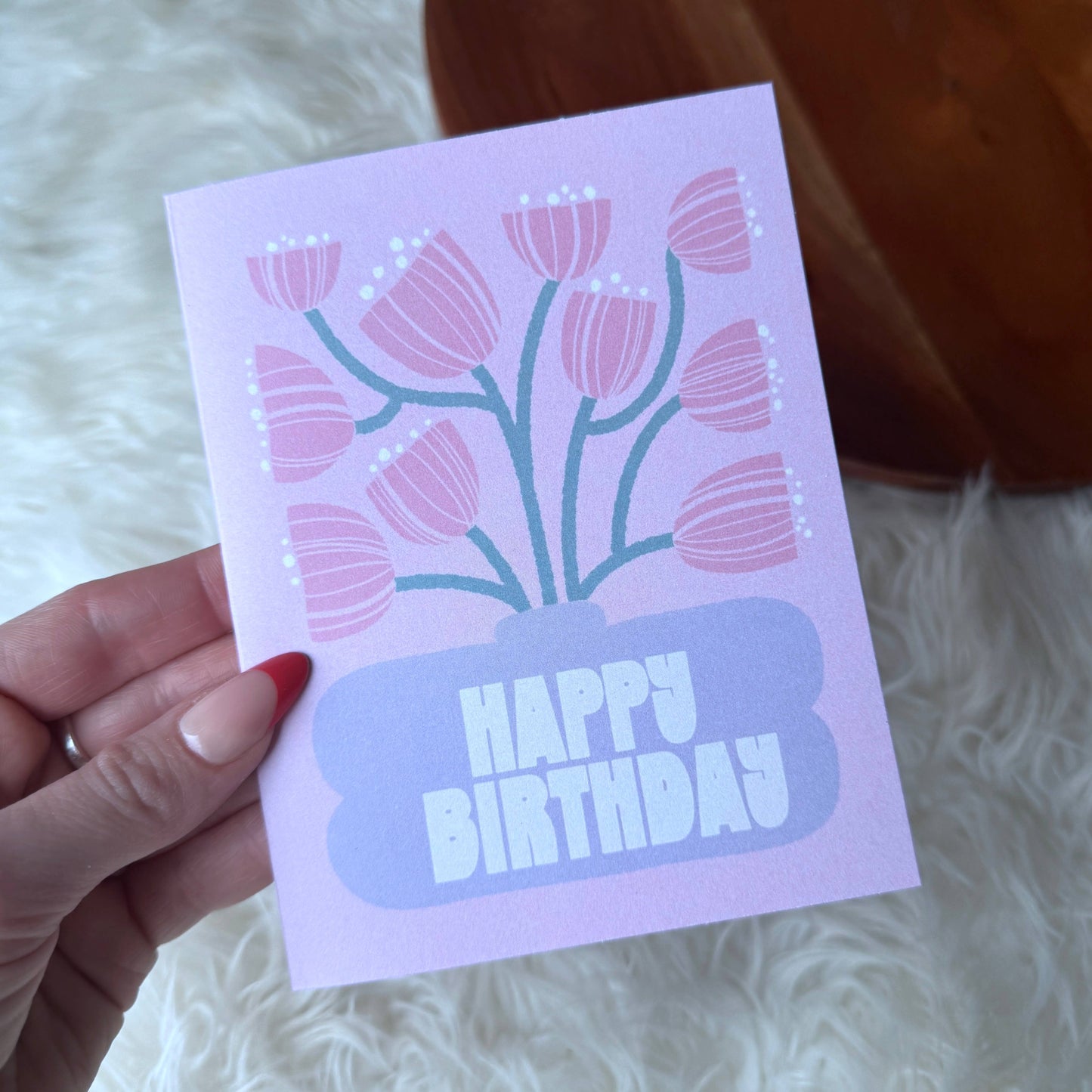 Happy Birthday Pink Flowers Purple Vase Abstract Card
