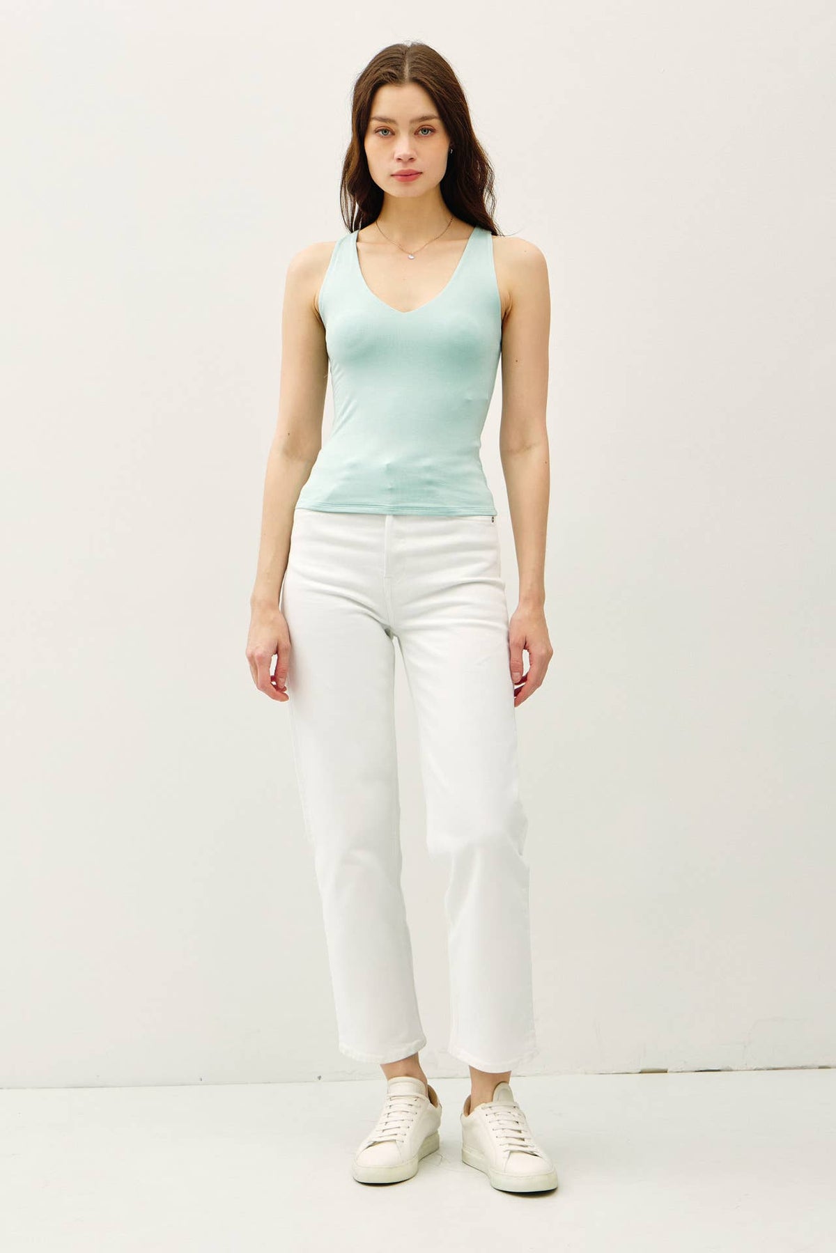 BASIC FULL LENGTH V-NECK TANK:White / L