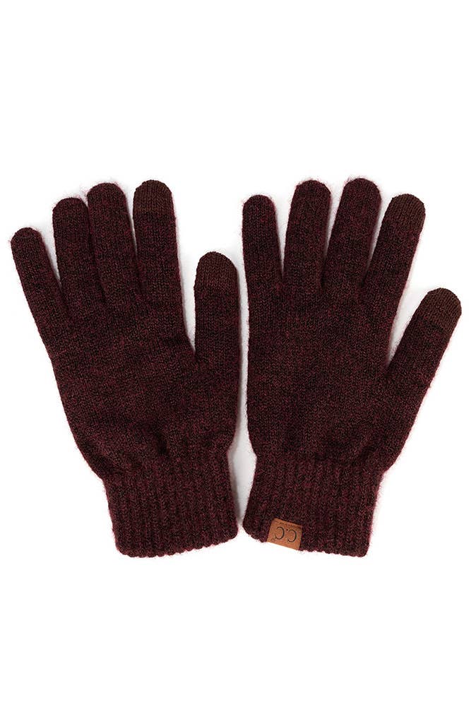 C.C Heather Knit Plain Gloves: Wine