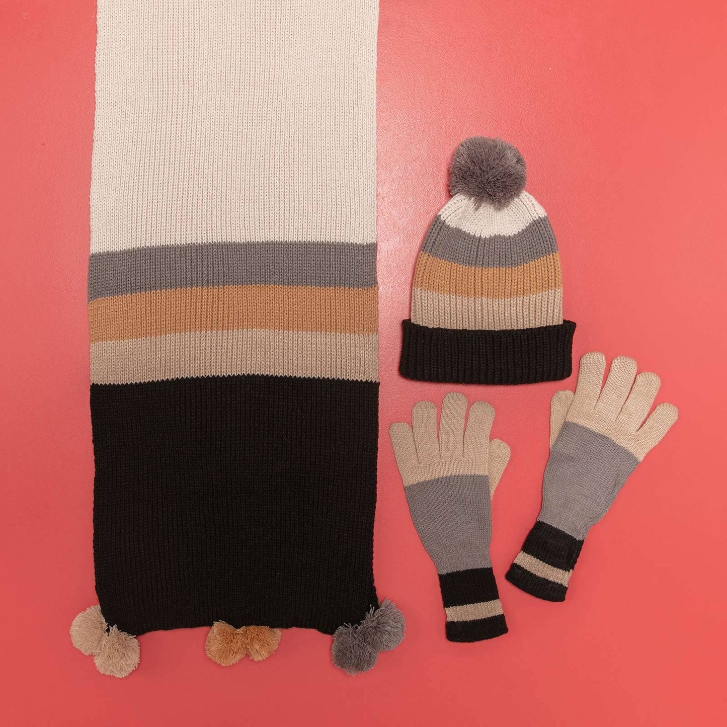 PICCADILLY BLACK TAN Stripe Scarf