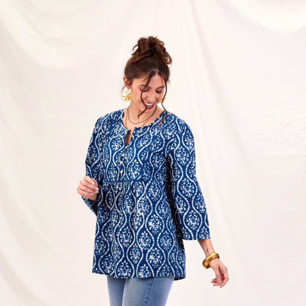 Sara Indigo Bohemian Tunic: M