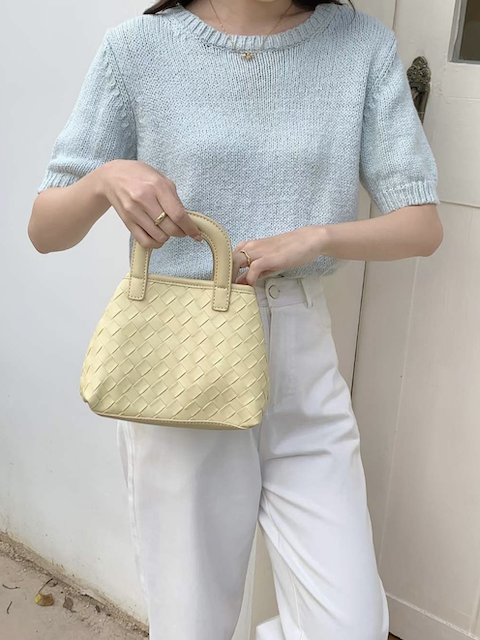 Coffee Mini Woven Top-Handle Crossbody Bag w/Cosmetic Pouch: 05 Coffee