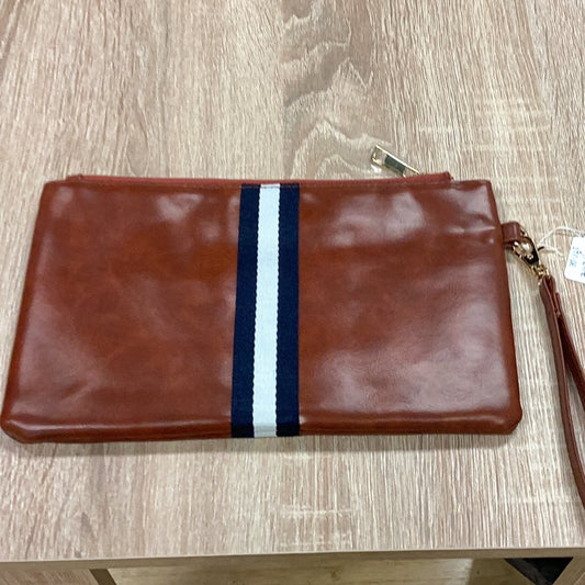 Funky monkey strip clutch- brown with navy and white strip