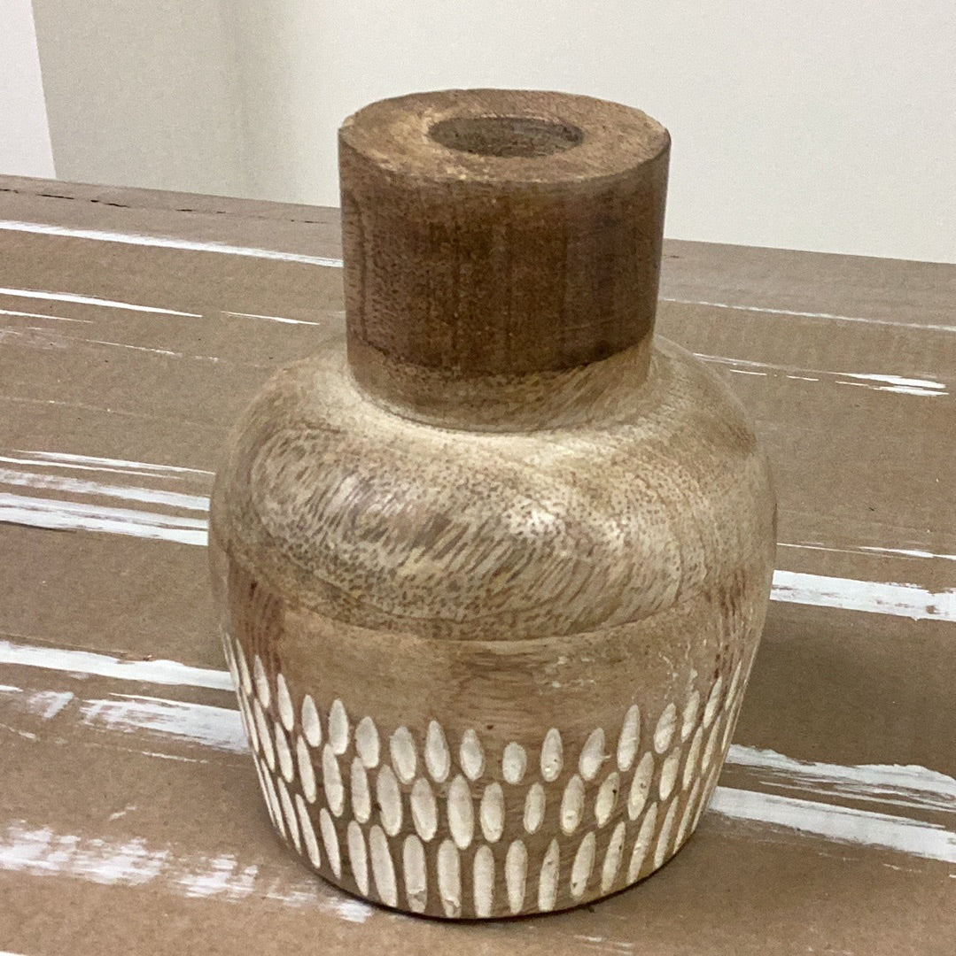 6” carved wood dome vase