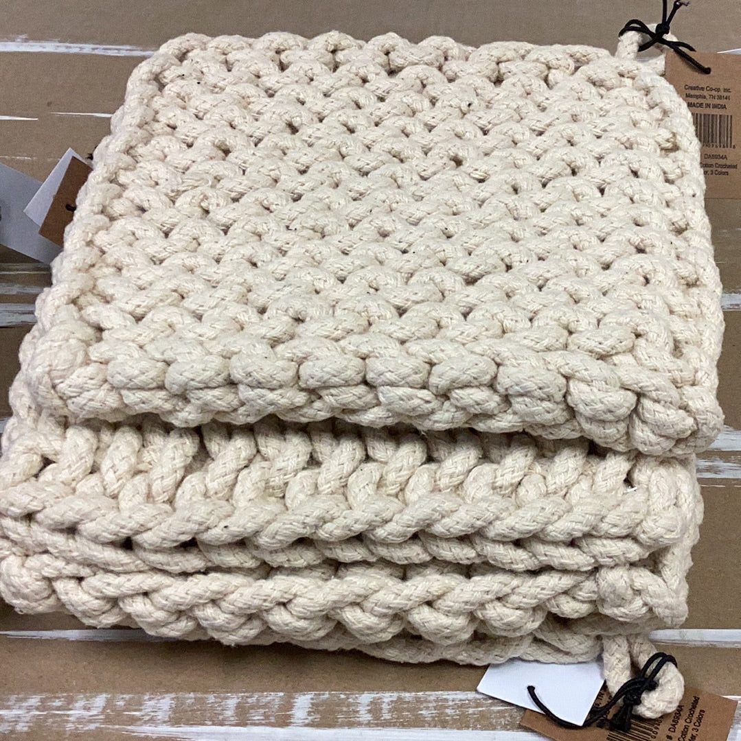 Cotton crocheted pot holder…cream