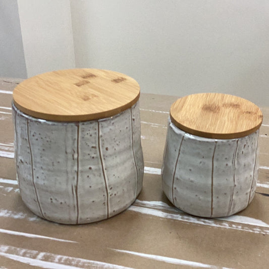 Wood lidded artisan canisters