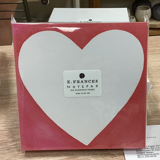 E. Frances red background white heart notepad