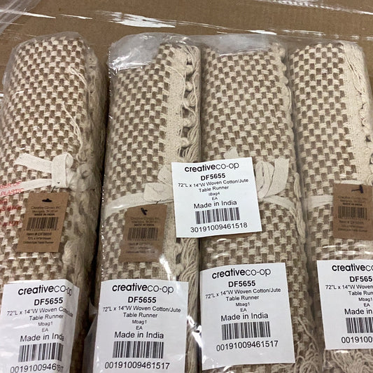 Woven jute and cotton table runner with fringe