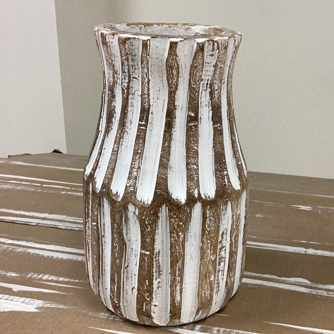 11.4” white wash carved vase