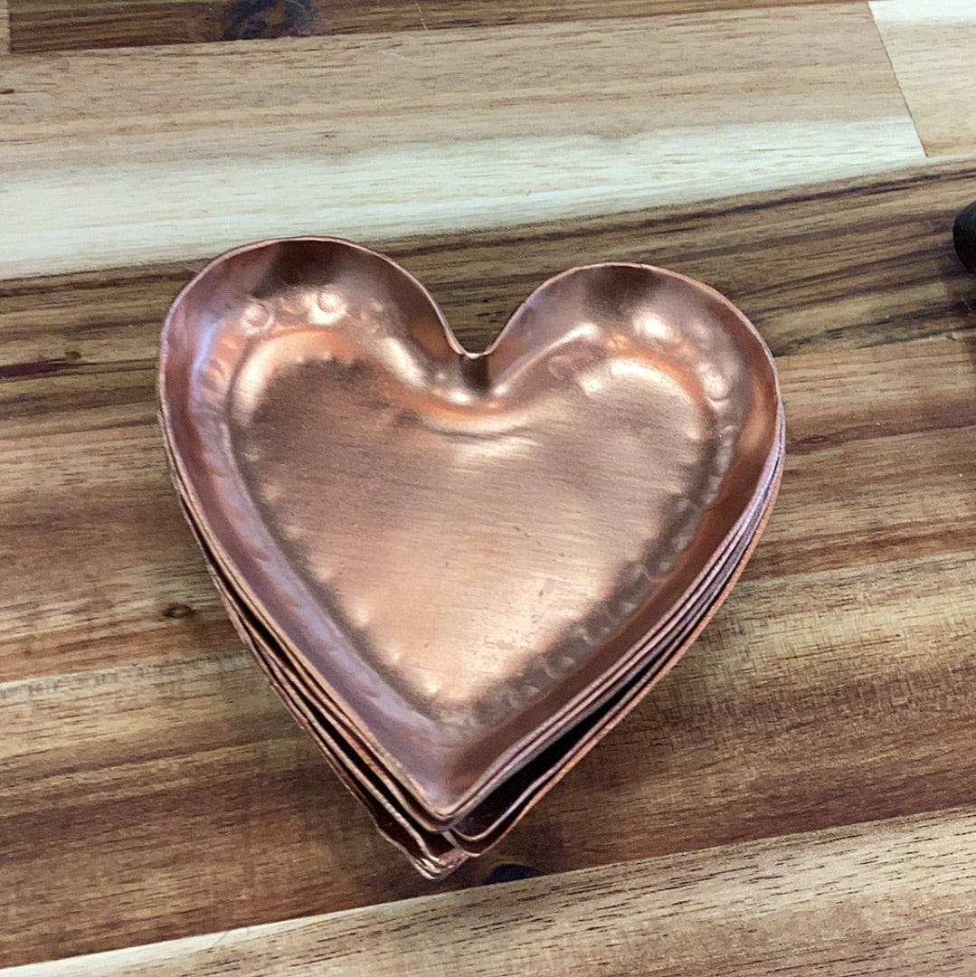 Decorative pounded metal copper plated heart dish