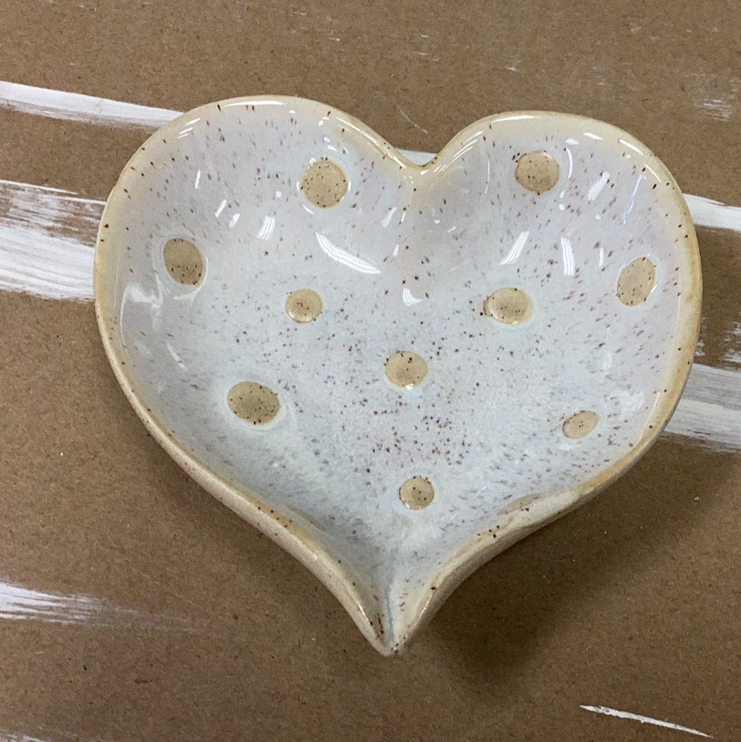 Stoneware heart shaped dish with dots