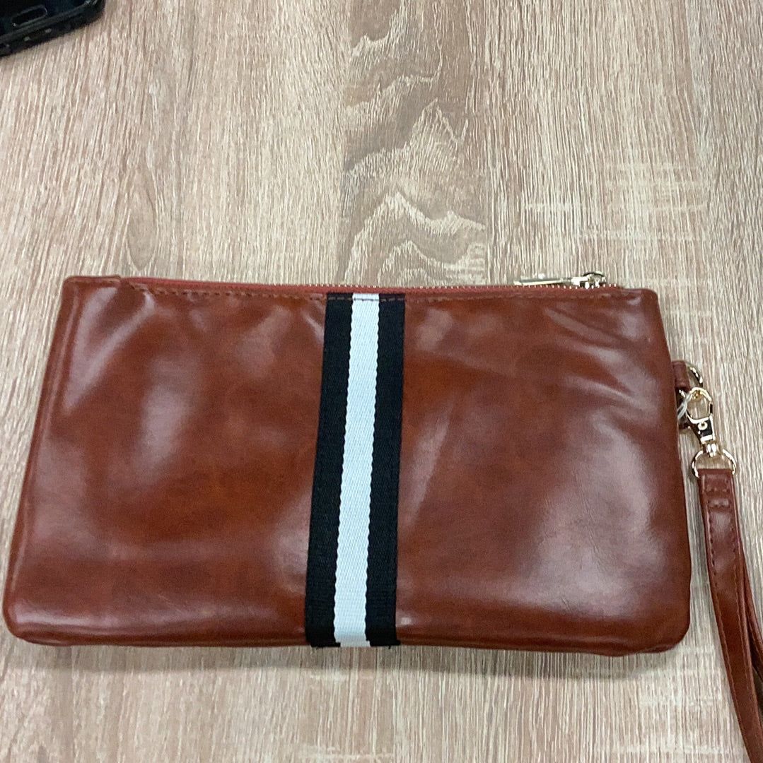 Funky monkey strip clutch- brown with black and white strip