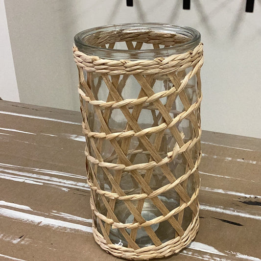 Glass vase/ hurricane w/ woven sleeve