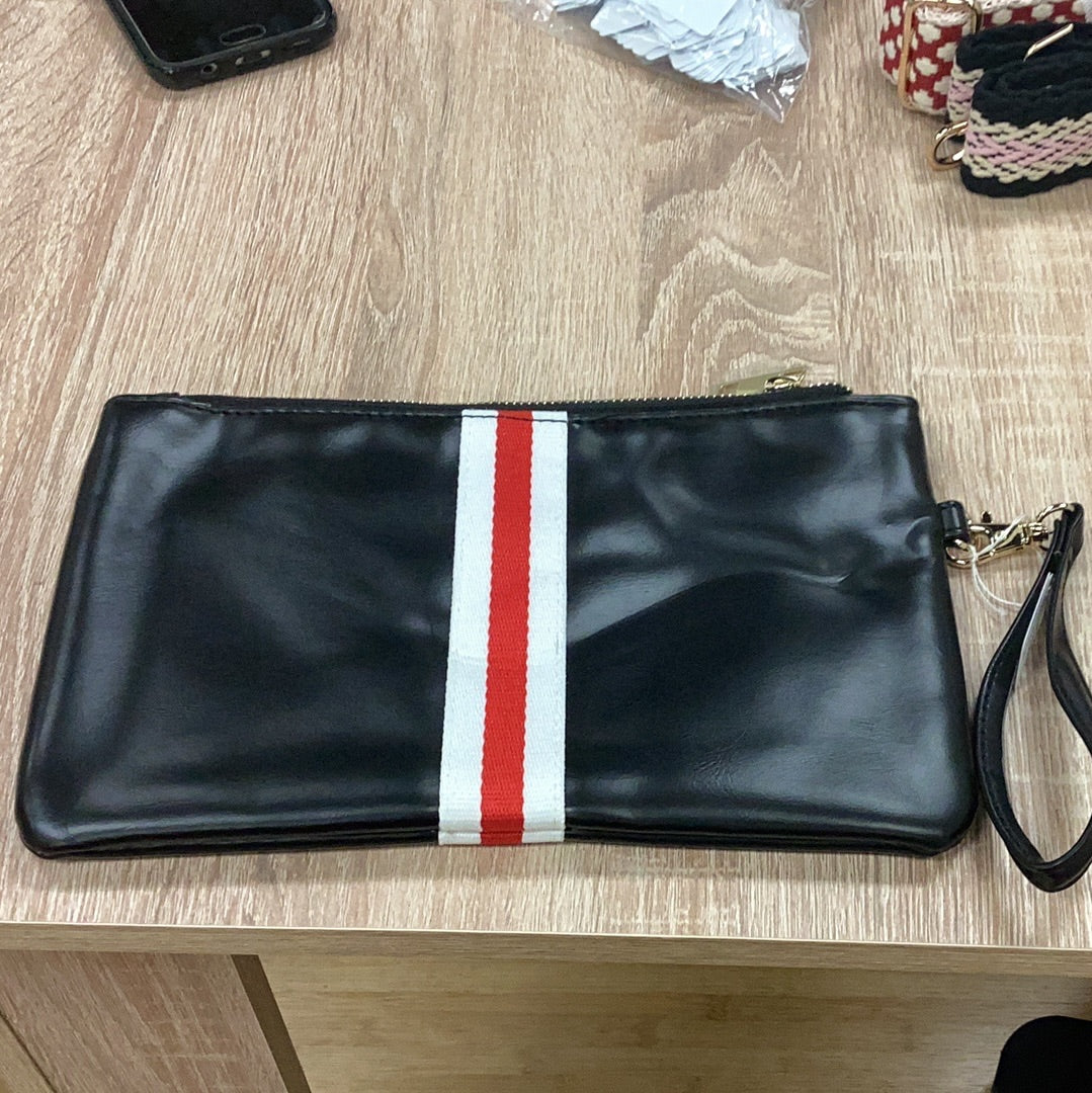 Funky monkey strip clutch- black with white and red strip